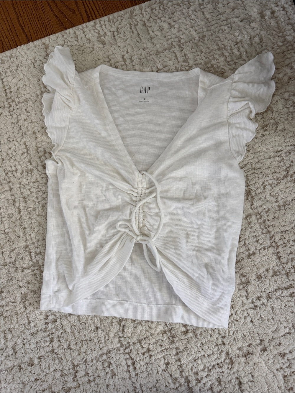 GAP White Tie-Front Flutter Sleeve Crop Top